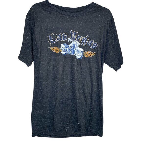 Las Vegas Graphic Tee with Motorcycle Design Mens Size Large Short Sleeve - Picture 1 of 2